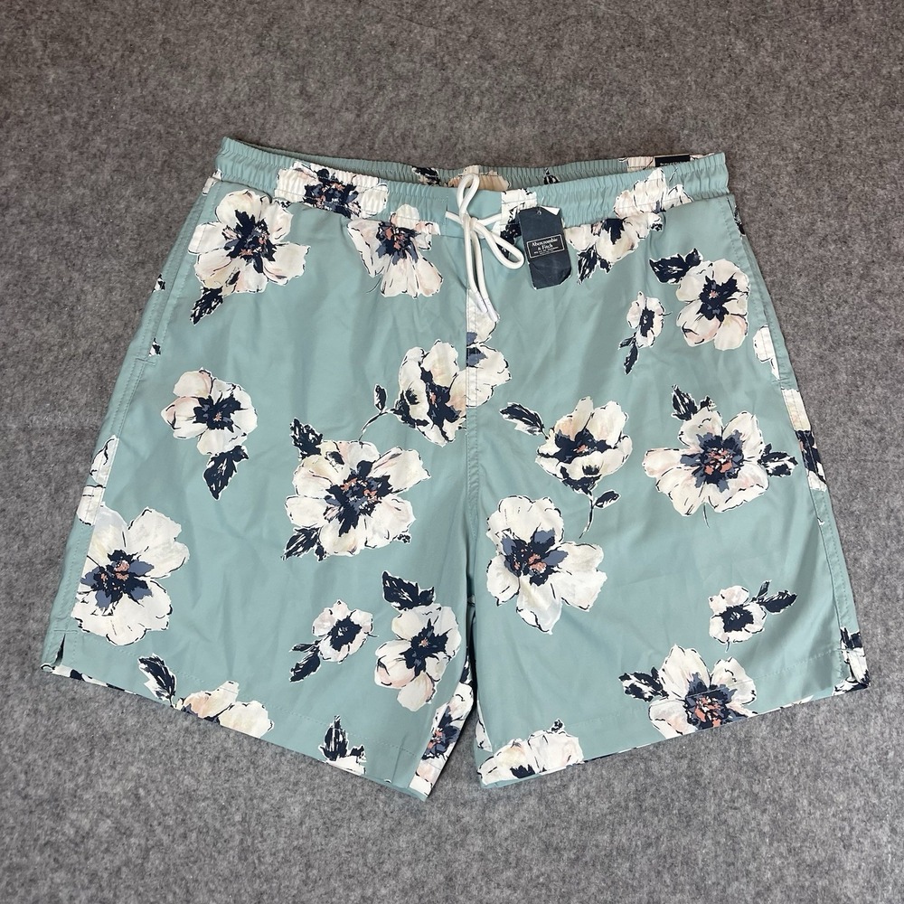 NWT‎ Abercrombie and Fitch 7" Stretch Floral Print Swim Trunks Size L Mesh Lined
